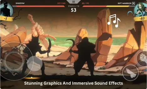 Shades Shadow Fight Roguelike 7 Graphics and sound effects are essential to fighting powerful opponents in every game. However, finding the best images and immersive sound effects is challenging. In the roguelike Mod APK, you will get outstanding 2D graphics and sound effects with immersive lighting to engage players in battles.